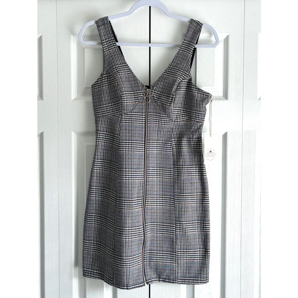 Moon Orchid Plaid Mini Dress XS Sleeveless Zip Front Bodycon Preppy Y2K NWT